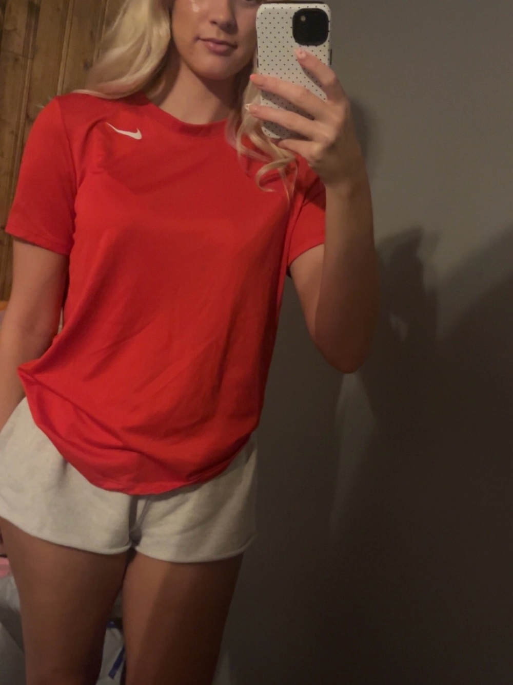 Nike Red Short-Sleeve Athletic Shirt with White Swoosh